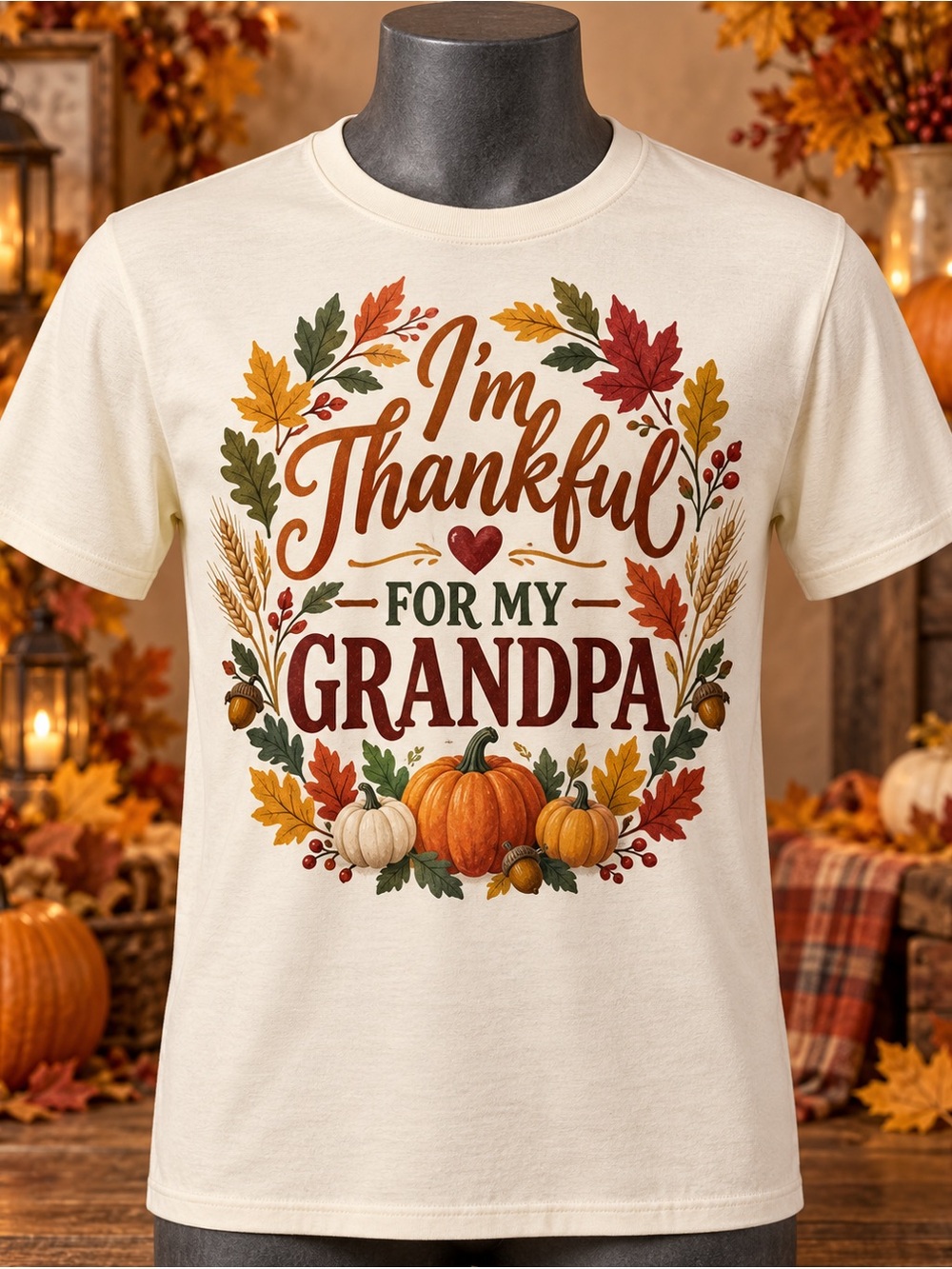 Gildan Cream I'm Thankful For My Grandpa Short Sleeve Tee